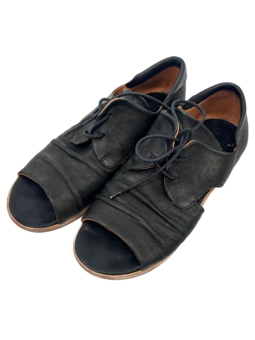 P. Monjo Leather Peep Toe Cut out Artisanal Sandals